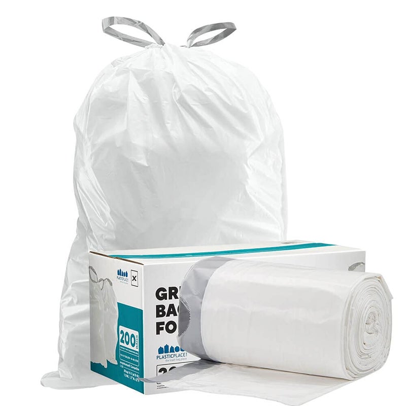 Plasticplace Custom Fit Trash Bags, Compatible with simplehuman Code X (200 Count) White Drawstring Garbage Liners 21 Gallon/ 80 Liter, 26" x 24.5" - Image 2